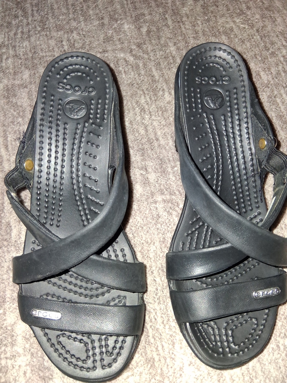 Black High Heels Crocs Strappy Slide Sandals